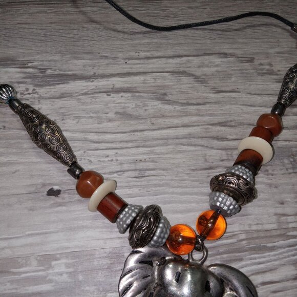 Vintage Boho Elephant Pendant Necklace With Beads & Adjustable Cord Tribal - Picture 3 of 7